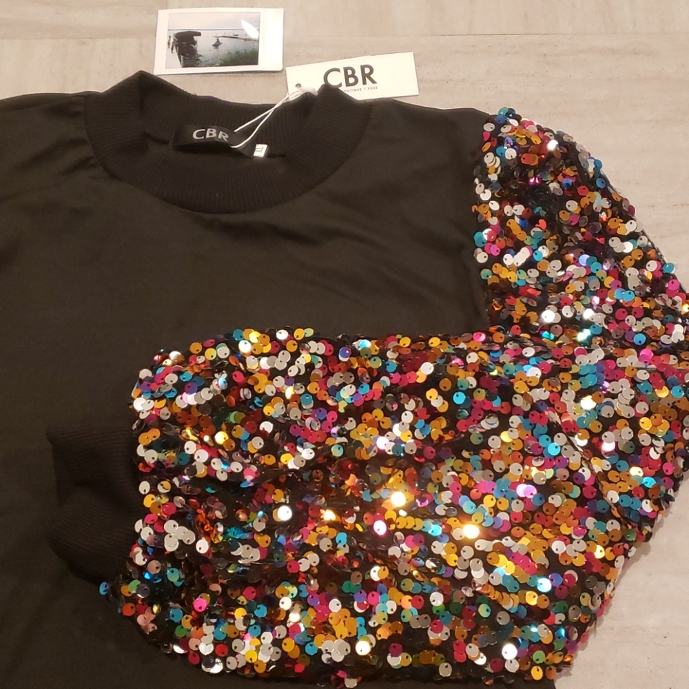 NWT sequin blouson sleeve top - XL